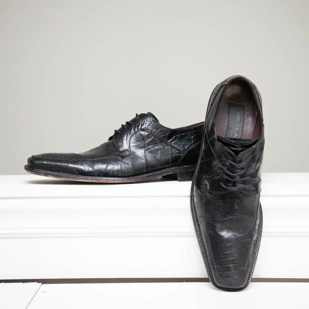 MEZLAN Bellini Mens 13M Black Ostrich Leg Eel Square Toe Leather Dress‎ Shoes